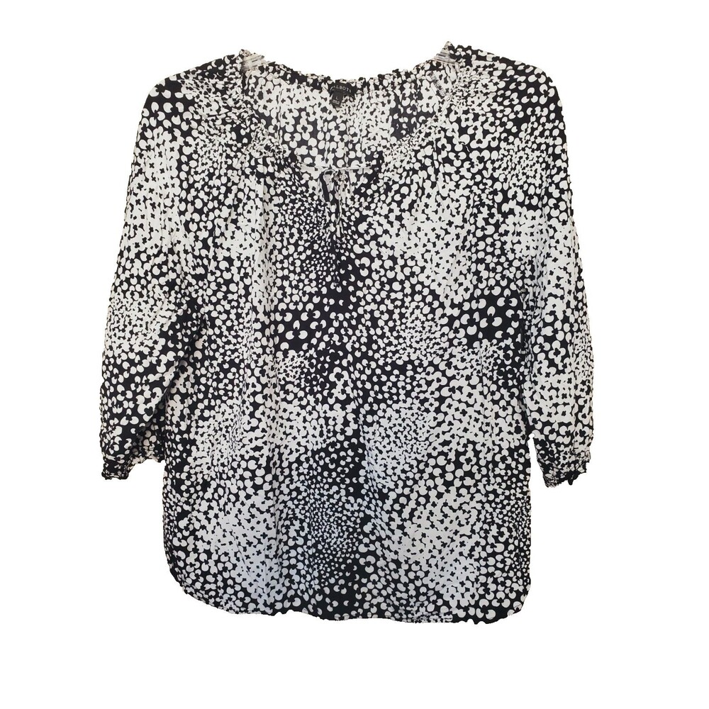Talbots Ditsy Abstract Clover Print Tie-Neck 3/4 Sleeve Blouse Size Large